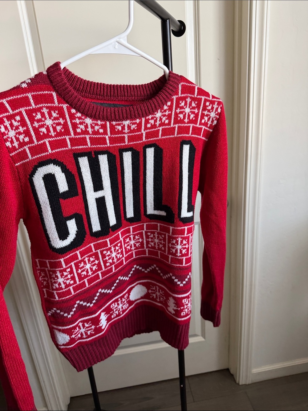 American Stitch Red CHILL Holiday Crewneck Sweater with White Accents